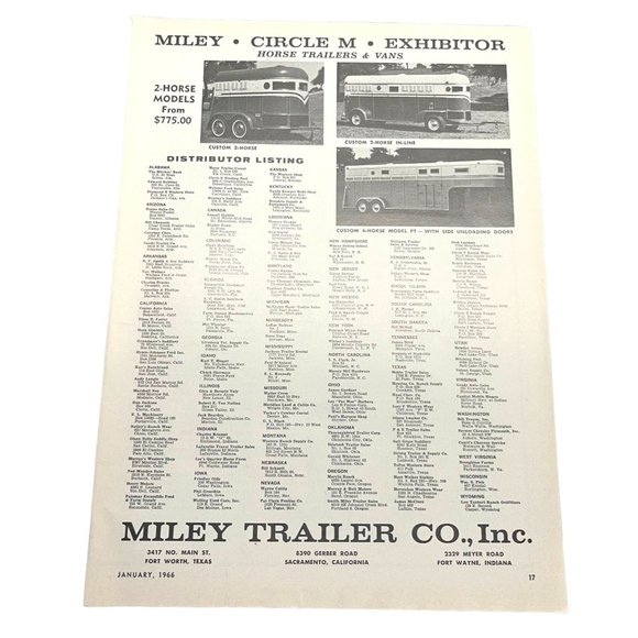 1966 Miley Trailer Co Vintage Print Ad Horse Trailers and Vans Fort Worth TX - Picture 1 of 4